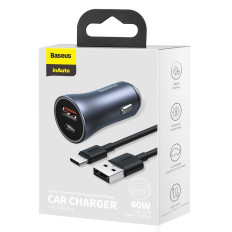 Chargeur de voiture rapide 40W PD QC QC USB-C / USB + Cable Cable USB-C
