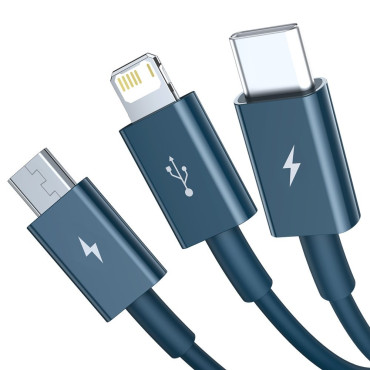 3in1 kabelis USB universalus kabelis - Žaibas / USB-C / Micro USB 3.5a 1.5m Blue