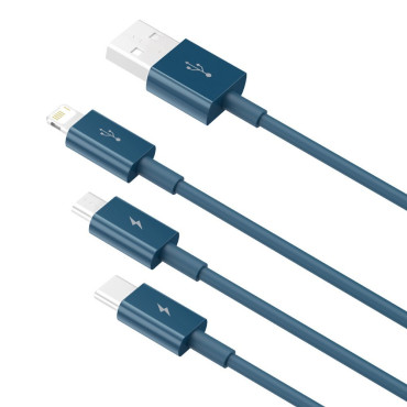 3in1 kabelis USB universalus kabelis - Žaibas / USB-C / Micro USB 3.5a 1.5m Blue