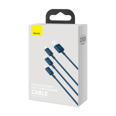 3in1 kabelis USB universalus kabelis - Žaibas / USB-C / Micro USB 3.5a 1.5m Blue