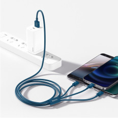 3in1 kabelis USB universalus kabelis - Žaibas / USB-C / Micro USB 3.5a 1.5m Blue
