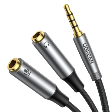 AUX 3.5mm kabelių platintojas Vyriškos ausinės ir moterų mikrofonas 20cm juoda