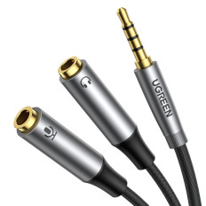 AUX 3.5mm kabelių platintojas Vyriškos ausinės ir moterų mikrofonas 20cm juoda