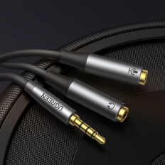 AUX 3.5mm kabelių platintojas Vyriškos ausinės ir moterų mikrofonas 20cm juoda