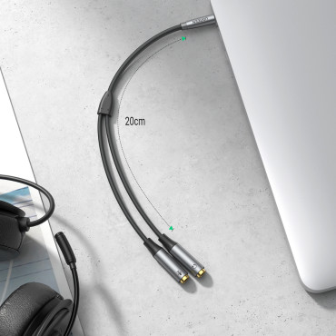 AUX 3.5MM Kábel Distribútor Slúchadlá a ženský mikrofón 20cm čierny