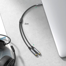 AUX 3.5mm kabelių platintojas Vyriškos ausinės ir moterų mikrofonas 20cm juoda