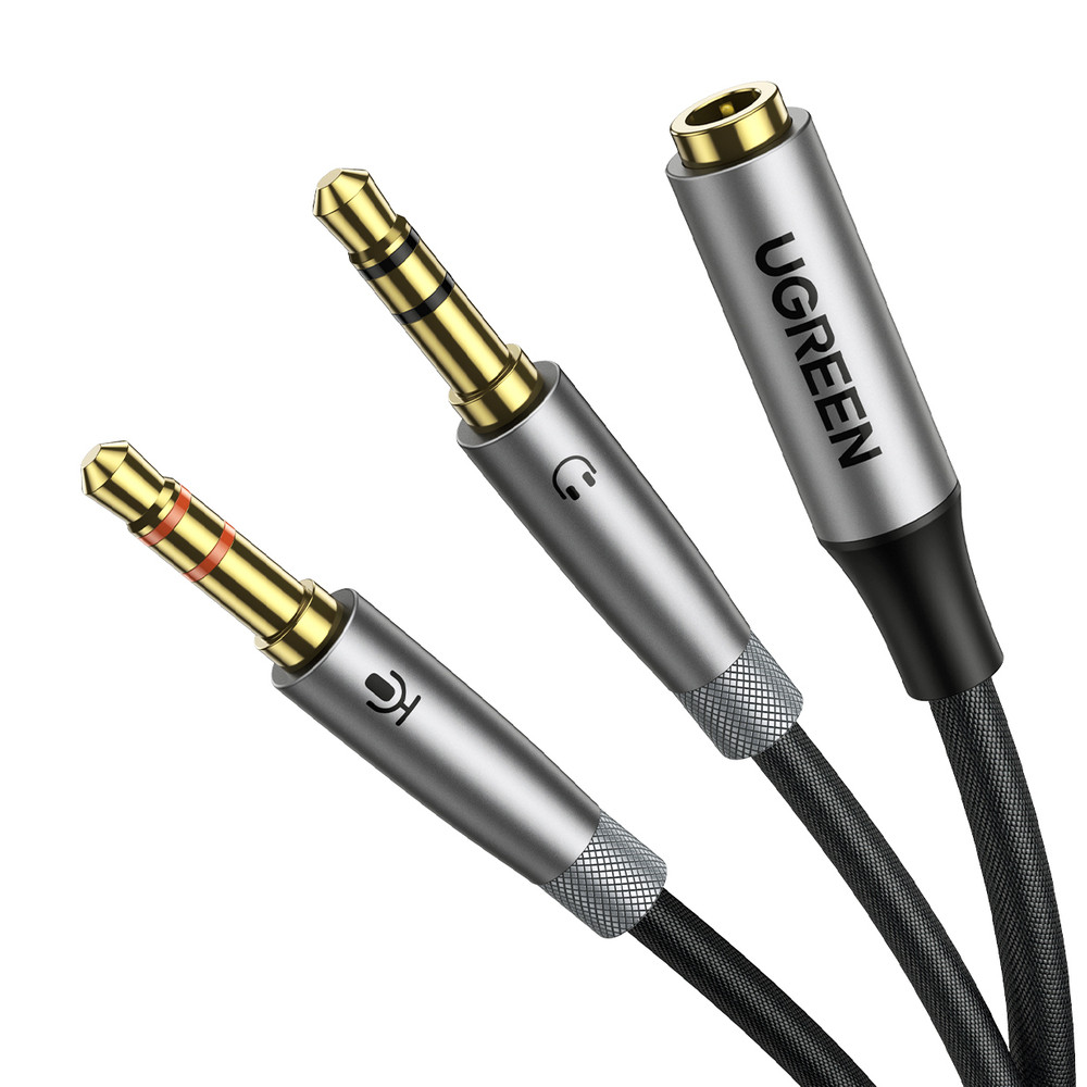 AUX 3,5 mm Moteris kabelinės platintojas ausinių ir mikrofono 20cm juoda