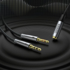 AUX 3,5 mm Moteris kabelinės platintojas ausinių ir mikrofono 20cm juoda