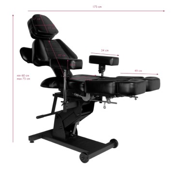 Elektrisk tatueringsstol Pro Ink 606 svart — sidosida