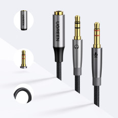 AUX 3,5 mm Θηλυκό διανομέα καλωδίων για ακουστικά και μικρόφωνο 20cm μαύρο