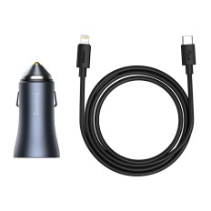 Fast Car Charger USB-C USB 40W PD QC SCP FCP AFC + USB-C cable - gray lightning