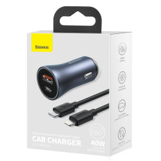 Fast Car Caricabatterie USB-C USB 40W PD QC SCP FCP AFC + Cavo USB-C - Fulmine grigio