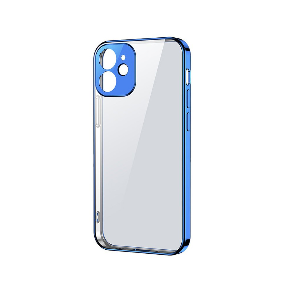 Ultra tenký průhledný pouzdro s kovovým rámem pro iPhone 12 Pro tmavě modré