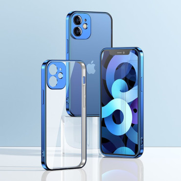 Ultra Thin Transparent Case With Metallic Frame for iPhone 12 Pro Max Dark-Blue