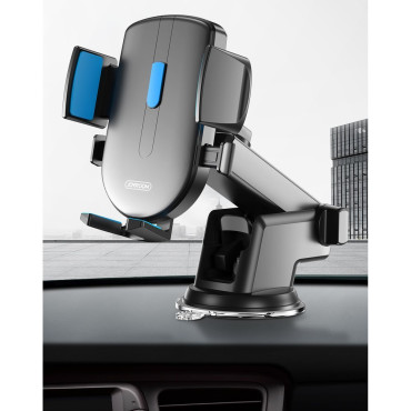 Holder on the phone with a telescopic arms on a dashboard and black glass