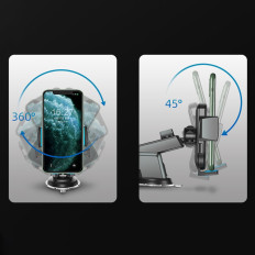 Titolare al telefono con bracci telescopici su un cruscotto e un vetro nero