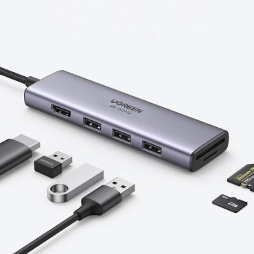 6in1 Daugiafunkcinis USB-C HUB - 3X USB HDMI 4K SD ir TF kortelių skaitytuvas