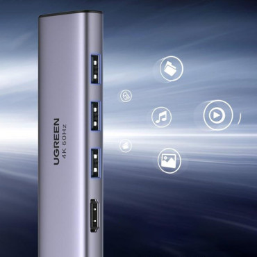 6in1 Hub USB-C multifuncional - 3x USB HDMI 4K SD e leitor de cartão TF