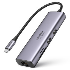 7W1 Multifunksjonell USB-C Hub - 2x USB HDMI 4K SD og TF USB-C RJ45 1GBPS Kortleser