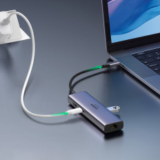 7W1 Multifunkčný USB-C HUB - 2x USB HDMI 4K SD a TF USB-C RJ45 1GBPS CARD CARD