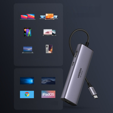 7W1 Multifunkcionális USB-C HUB - 2x USB HDMI 4K SD és TF USB-C RJ45 1Gbps kártyaolvasó