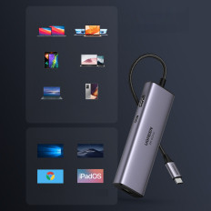 7W1 Multifunkčný USB-C HUB - 2x USB HDMI 4K SD a TF USB-C RJ45 1GBPS CARD CARD
