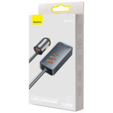 Autolader 3x USB + USB-C 120W PPS QC PD GRIJS