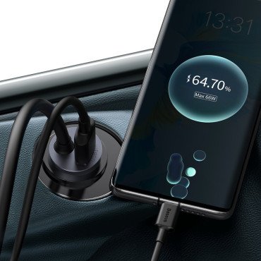 Carregador de carro 3x USB + USB-C 120W PPS QC PD Cinza