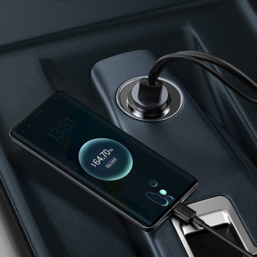 Carregador de carro 3x USB + USB-C 120W PPS QC PD Cinza