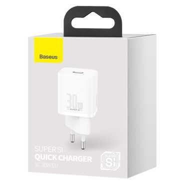 Carregador de rede super rápido Si 1C USB-C 30W PD QC branco
