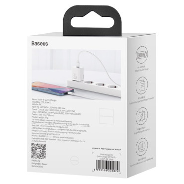 Carregador de rede super rápido Si 1C USB-C 30W PD QC branco
