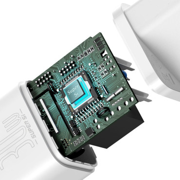 Carregador de rede super rápido Si 1C USB-C 30W PD QC branco