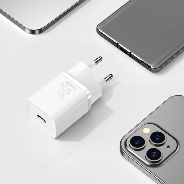 Carregador de rede super rápido Si 1C USB-C 30W PD QC branco