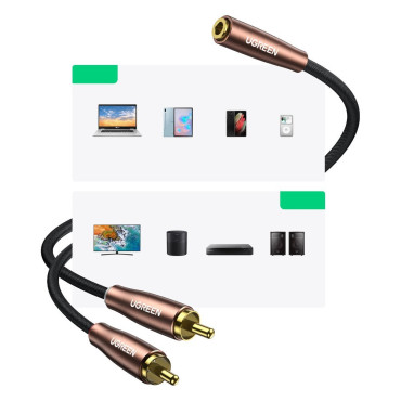 Ljudkabeladapter 3.5mm Mini Jack Kvinna - 2x Male RCA 2M Brown