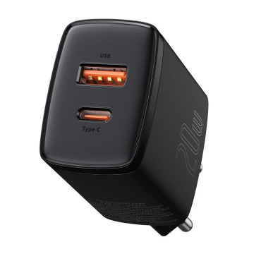 Snabb APPACT USB USB-C 20W 3A PD QC 3.0 Svart nätverksladdare