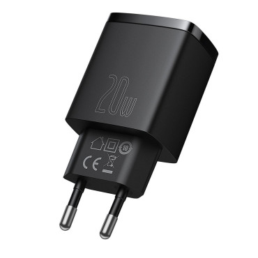 Carregador de rede preto USB USB-C 20W 3A PD QC 3.0
