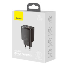 Carregador de rede preto USB USB-C 20W 3A PD QC 3.0