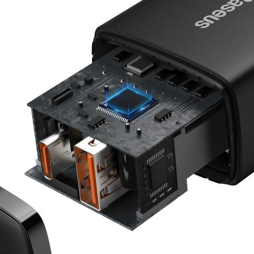 Carregador de rede preto USB USB-C 20W 3A PD QC 3.0