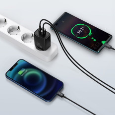Ātra Appact USB USB-C 20W 3A PD QC 3.0 Melnā tīkla lādētājs