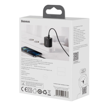 Carregador de rede preto USB USB-C 20W 3A PD QC 3.0