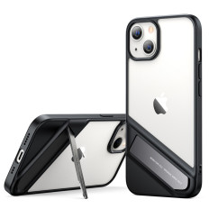 Um caso rígido com um quadro de gel e um suporte para o iPhone 13 preto