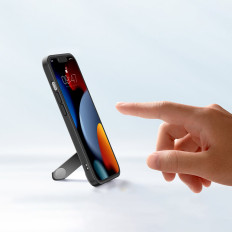 Stingrs korpuss ar gēla rāmi un stendu iPhone 13 pro melnā krāsā