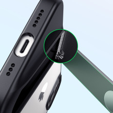 Stingrs korpuss ar gēla rāmi un stendu iPhone 13 pro melnā krāsā