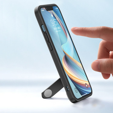 Stingrs korpuss ar gēla rāmi un stendu iPhone 13 pro melnā krāsā