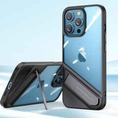Stingrs korpuss ar gēla rāmi un stendu iPhone 13 pro melnā krāsā