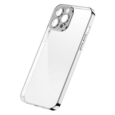 Fallskydd för iPhone 13 Pro-hus med metallisk silverram