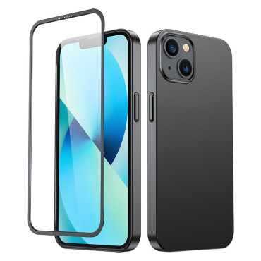 Case cover voor iPhone 13 behuizing voor rug en voorkant + gehard glas zwart