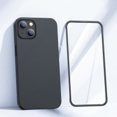 Kryt pre iPhone 13 puzdro pre zadné a predné + kalené sklo čierne