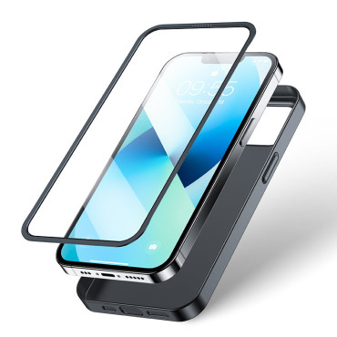 Case cover voor iPhone 13 behuizing voor rug en voorkant + gehard glas zwart