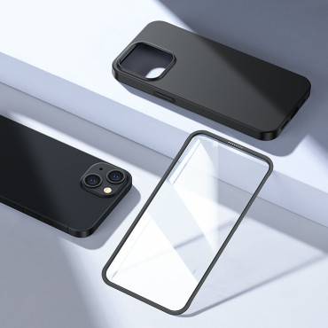 Case cover voor iPhone 13 behuizing voor rug en voorkant + gehard glas zwart
